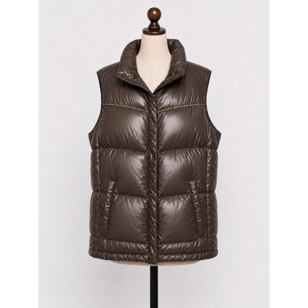 Columbia Womens L Brown Down Feather Puffer Vest WL1392 Glossy Quilted Outdoor
